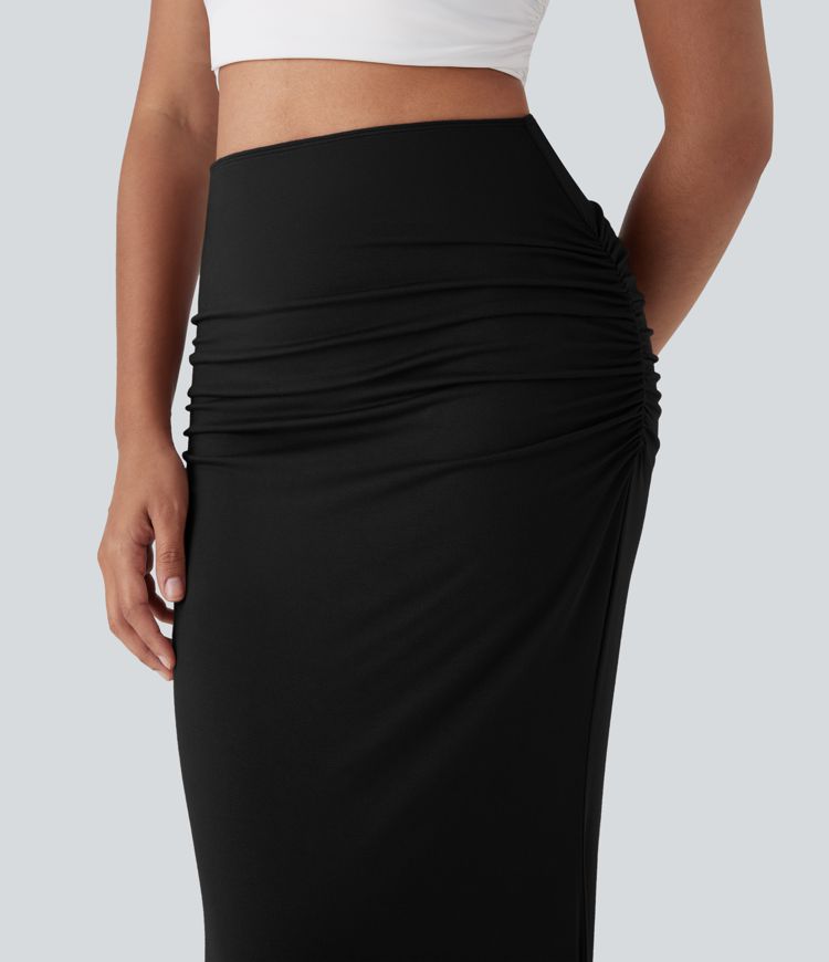 High Waisted Tummy Control Butt Lifting 2-in-1 Midi Casual Mermaid Skirt