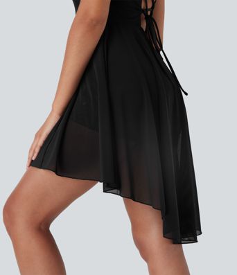 Robe de Danse Active Courte à Contraste Maille Aérée 2-en-1 avec Poche, Bonnets D-F