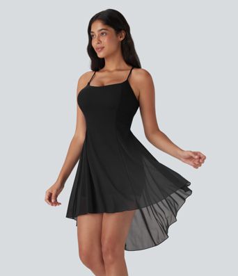 Robe de Danse Active Courte à Contraste Maille Aérée 2-en-1 avec Poche, Bonnets D-F