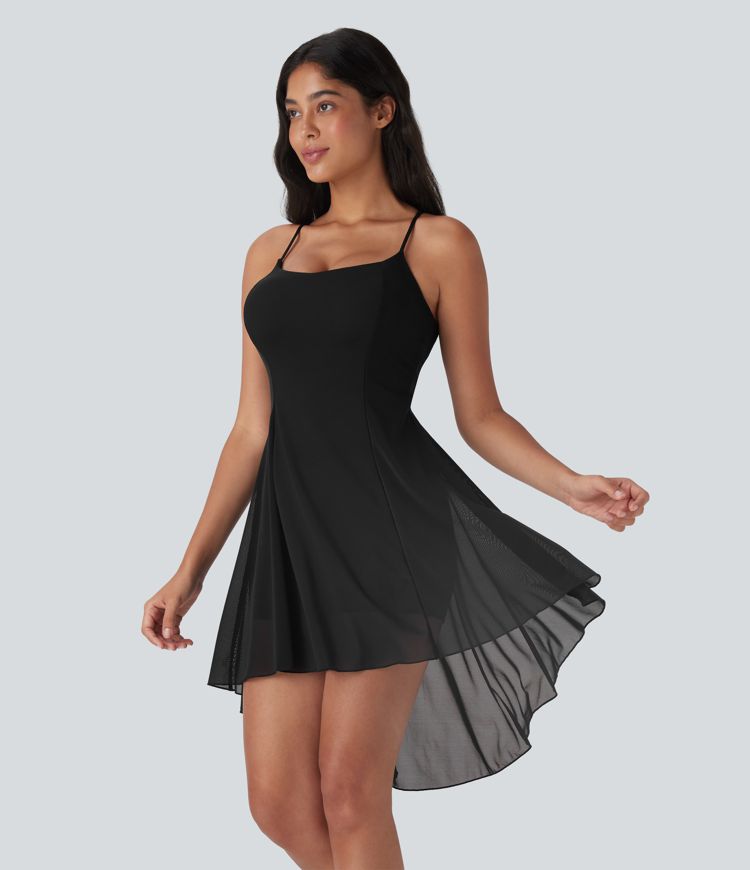 Robe de Danse Active Courte à Contraste Maille Aérée 2-en-1 avec Poche, Bonnets D-F