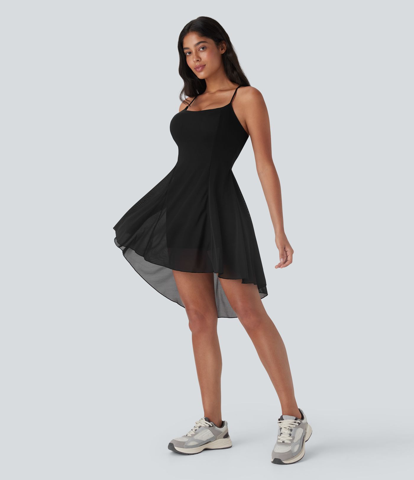 Robe de Danse Active Courte à Contraste Maille Aérée 2-en-1 avec Poche, Bonnets D-F