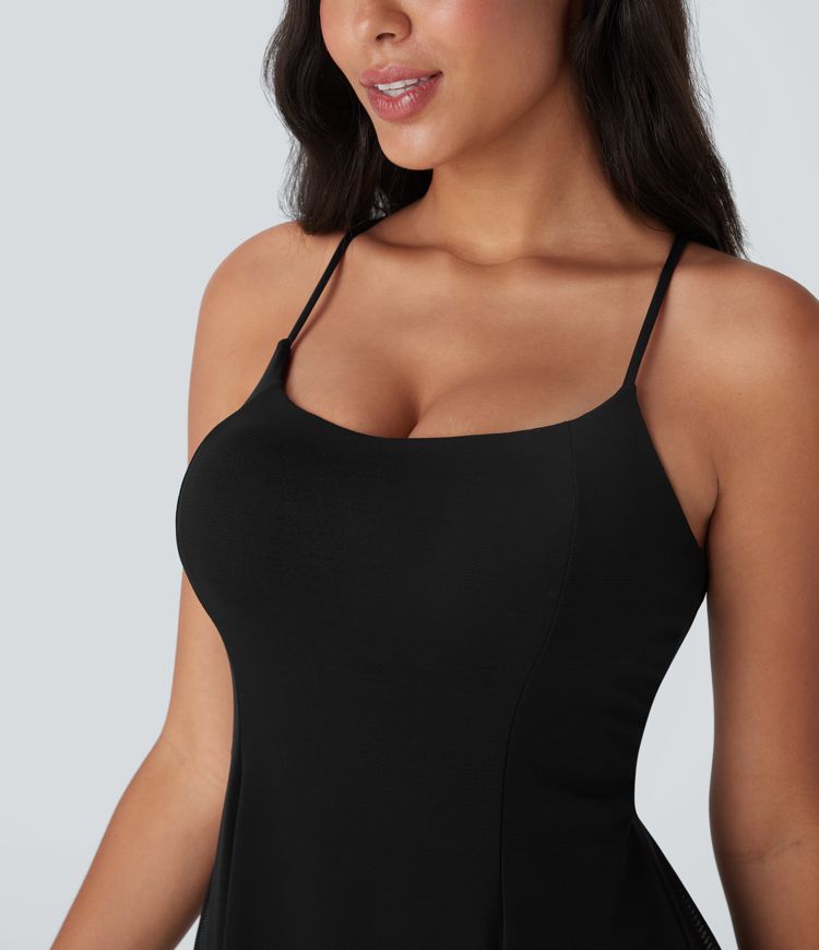 Robe de Danse Active Courte à Contraste Maille Aérée 2-en-1 avec Poche, Bonnets D-F
