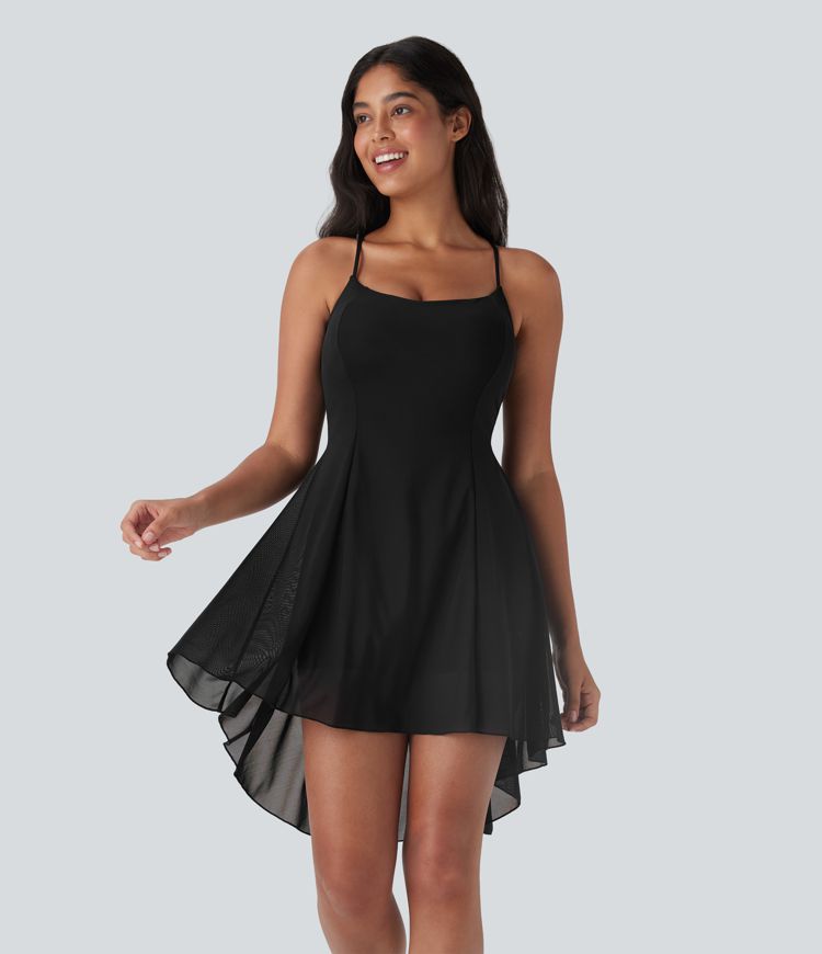 Robe de Danse Active Courte à Contraste Maille Aérée 2-en-1 avec Poche, Bonnets D-F