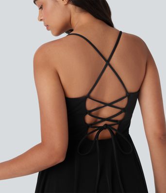 Robe de Danse Active Courte à Contraste Maille Aérée 2-en-1 avec Poche, Bonnets D-F