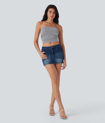 Ruched Plaid Cropped Casual Tube Top