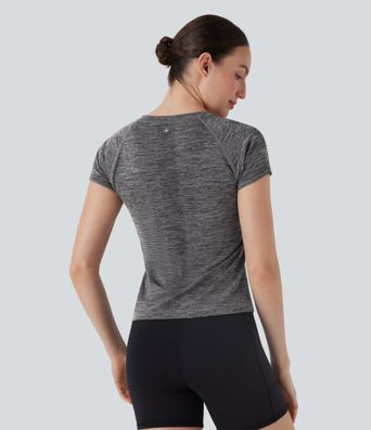 Nahtloser Fließ-Kurzarm-Ausschnitt Schnell trocknender Wander-Sport-Top