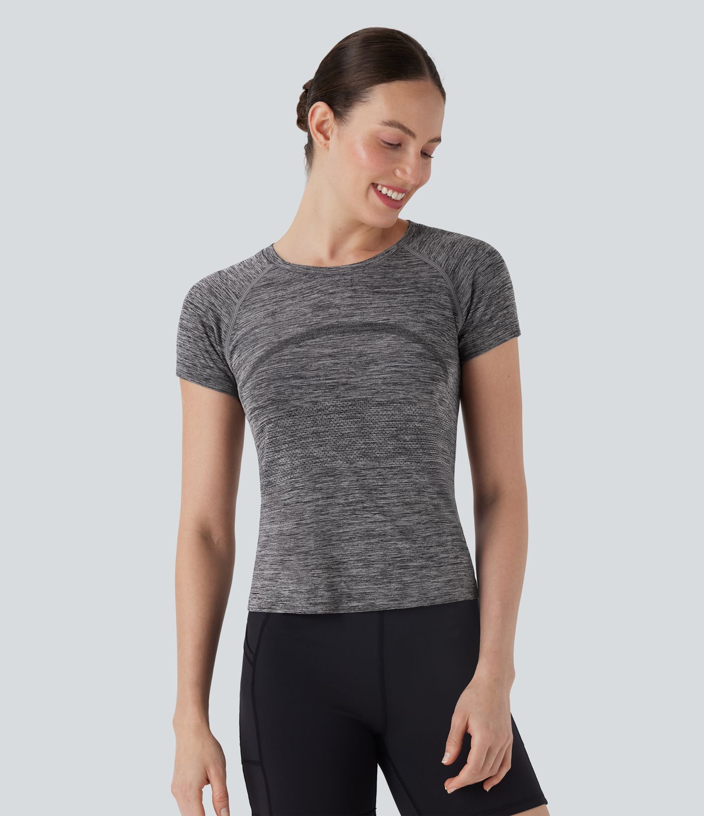 Nahtloser Fließ-Kurzarm-Ausschnitt Schnell trocknender Wander-Sport-Top