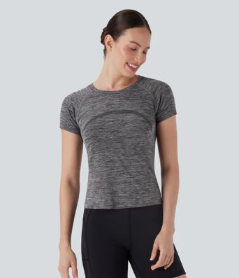 Nahtloser Fließ-Kurzarm-Ausschnitt Schnell trocknender Wander-Sport-Top