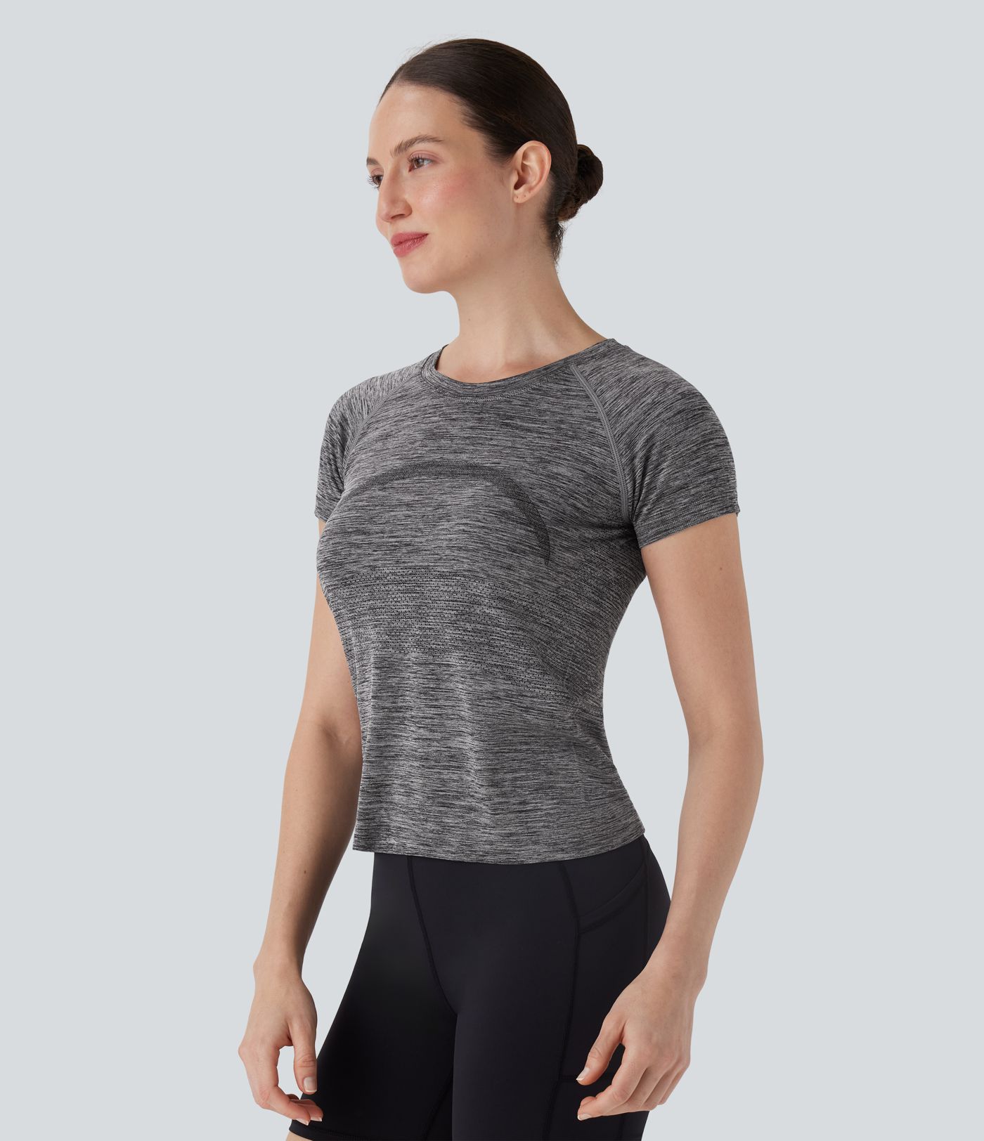 Nahtloser Fließ-Kurzarm-Ausschnitt Schnell trocknender Wander-Sport-Top