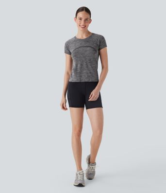 Nahtloser Fließ-Kurzarm-Ausschnitt Schnell trocknender Wander-Sport-Top