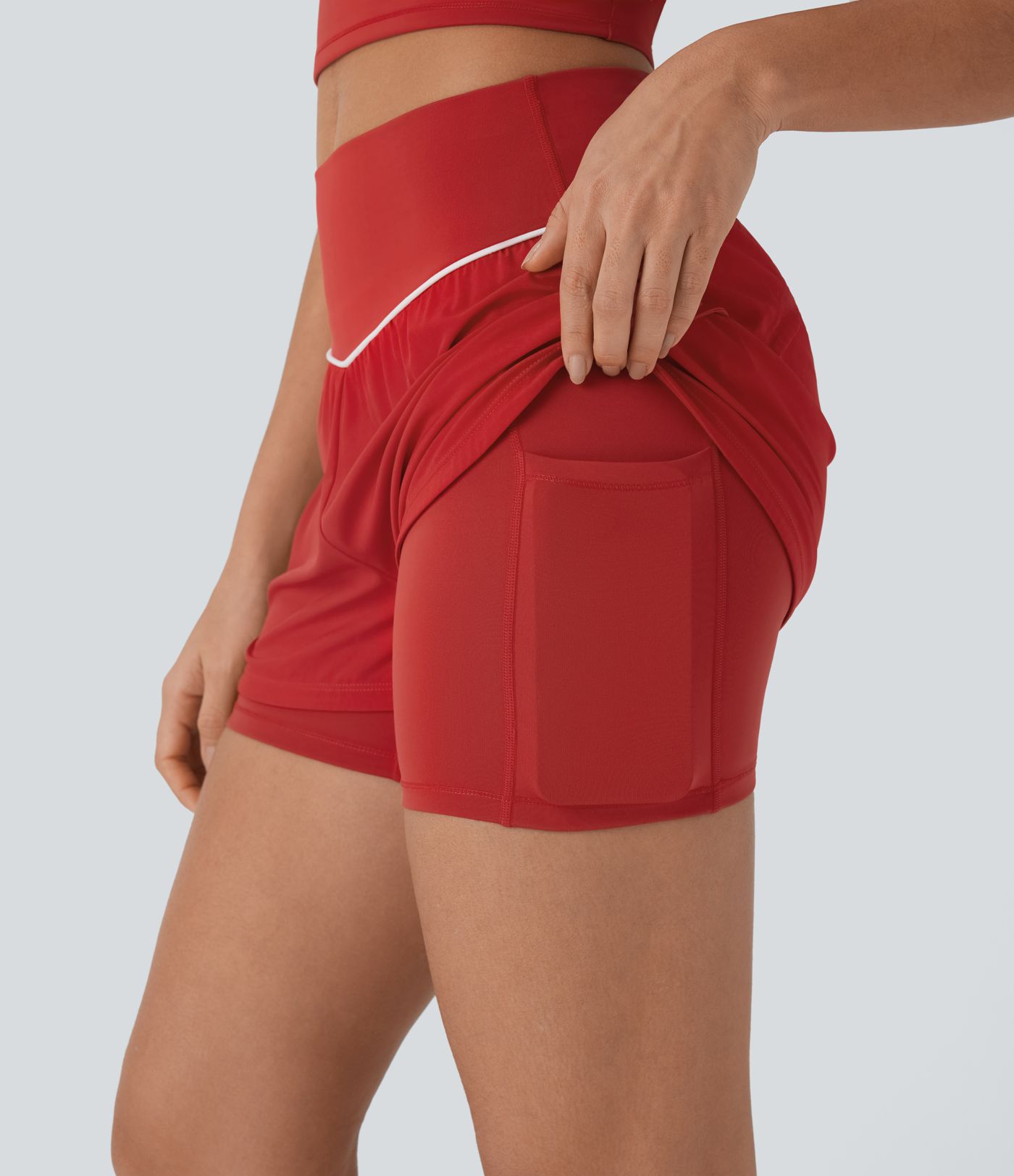 Breezeful™ Reflective Mid Rise Tummy Control 2-in-1 Quick Dry Running Shorts 5'' with Pockets