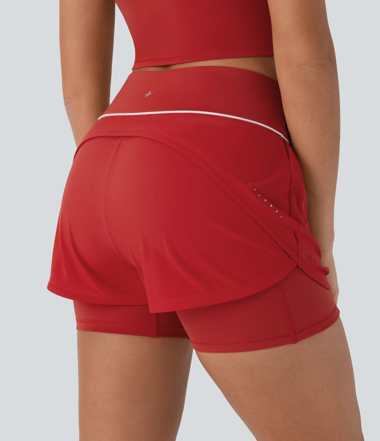Breezeful™ Reflective Mid Rise Tummy Control 2-in-1 Quick Dry Running Shorts 5'' with Pockets