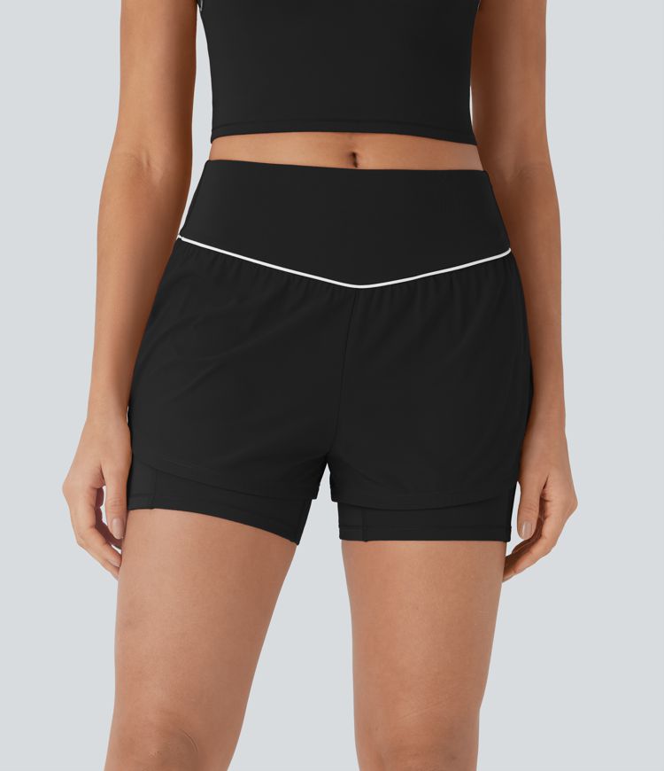Breezeful™ Socinched Reflective Mid Rise Tummy Control 2-in-1 Quick Dry Running Shorts 5'' with Pockets