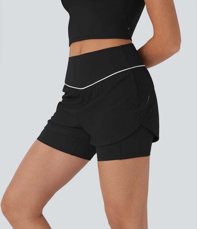 Breezeful™ - Reflektierende 2-in-1 Lauf-Shorts mit mittelhohem Bund, Seitentaschen und Bauchkontrolle - schnelltrocknend, 12,7 cm