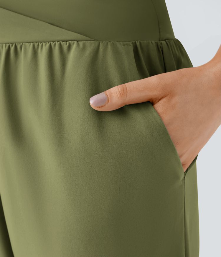 Breezeful™ High Waisted Crossover Quick Dry Resort Pants with Pockets