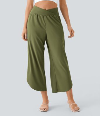 Breezeful™ High Waisted Crossover Quick Dry Resort Pants with Pockets