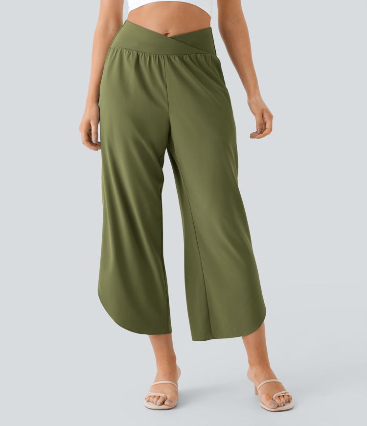 Breezeful™ High Waisted Crossover Quick Dry Resort Pants with Pockets