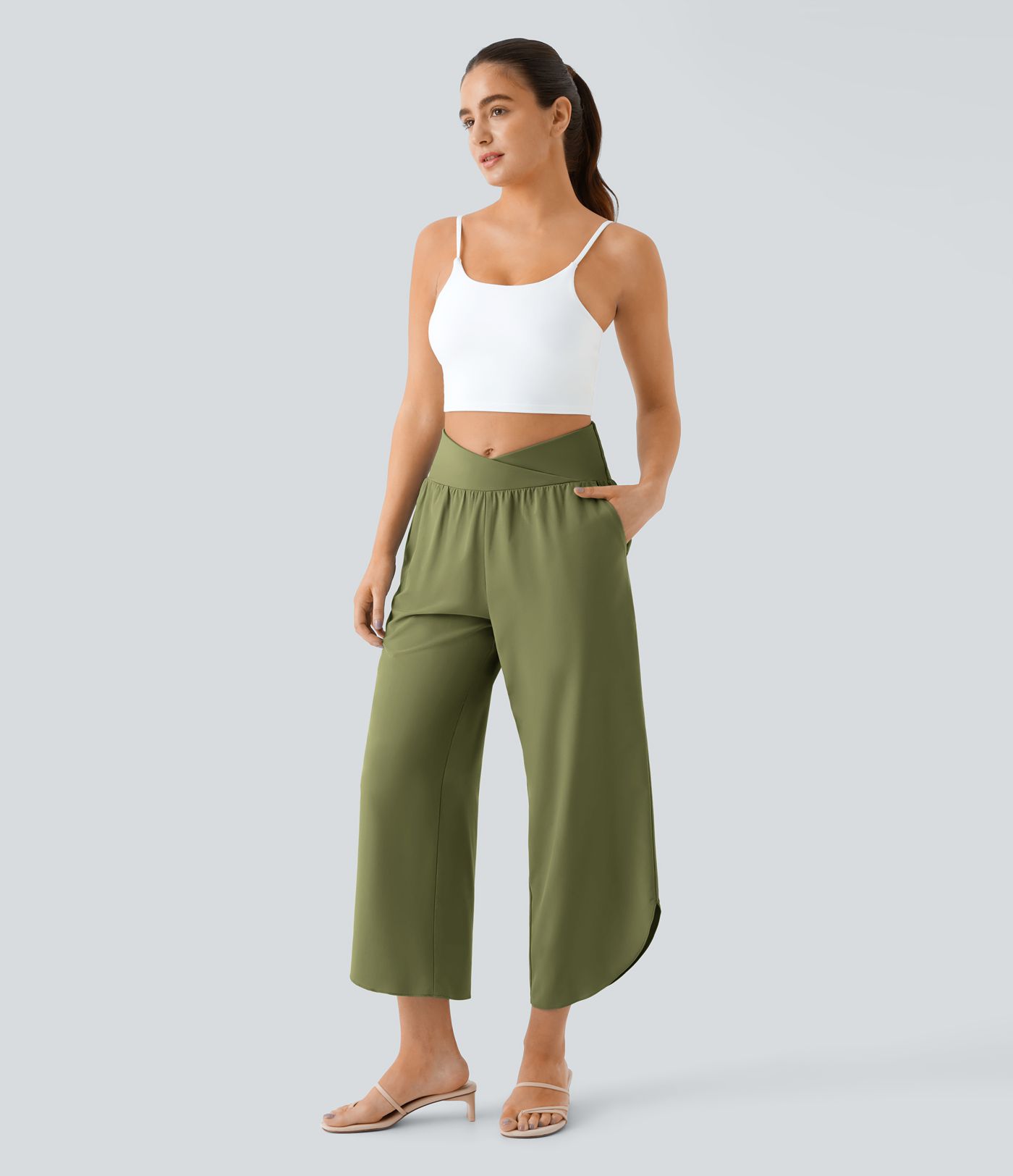 Breezeful™ High Waisted Crossover Quick Dry Resort Pants with Pockets