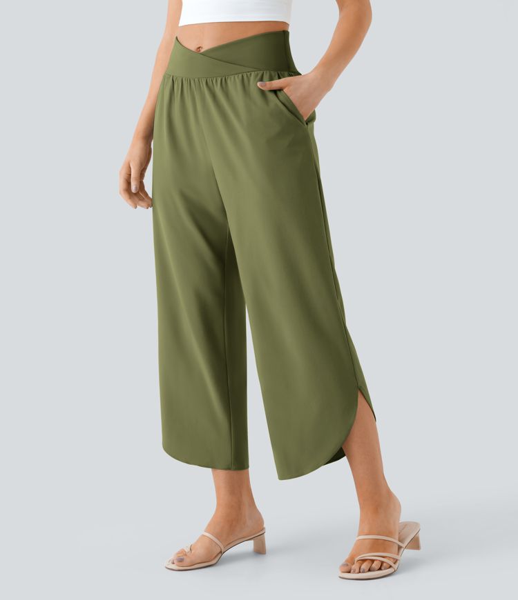 Breezeful™ High Waisted Crossover Side Pocket Split Quick Dry Resort Trousers