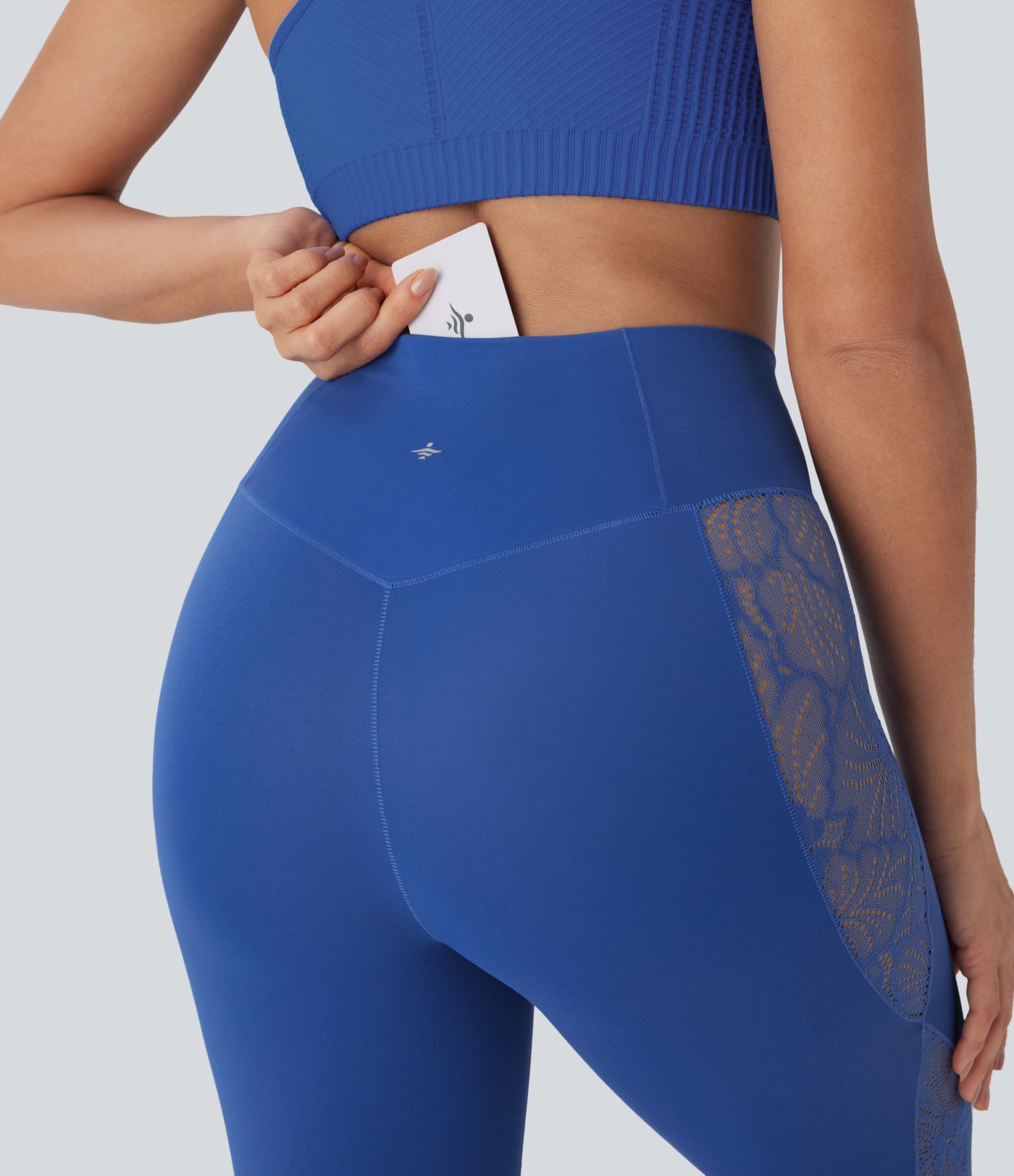 SoftlyZero™ High Waisted Crossover Contrast Lace Pocket Yoga Leggings-UPF50+