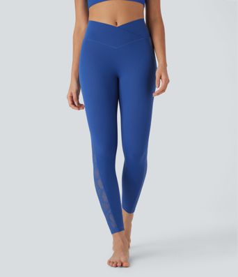 SoftlyZero™ High Waisted Crossover Contrast Lace Pocket Yoga Leggings-UPF50+