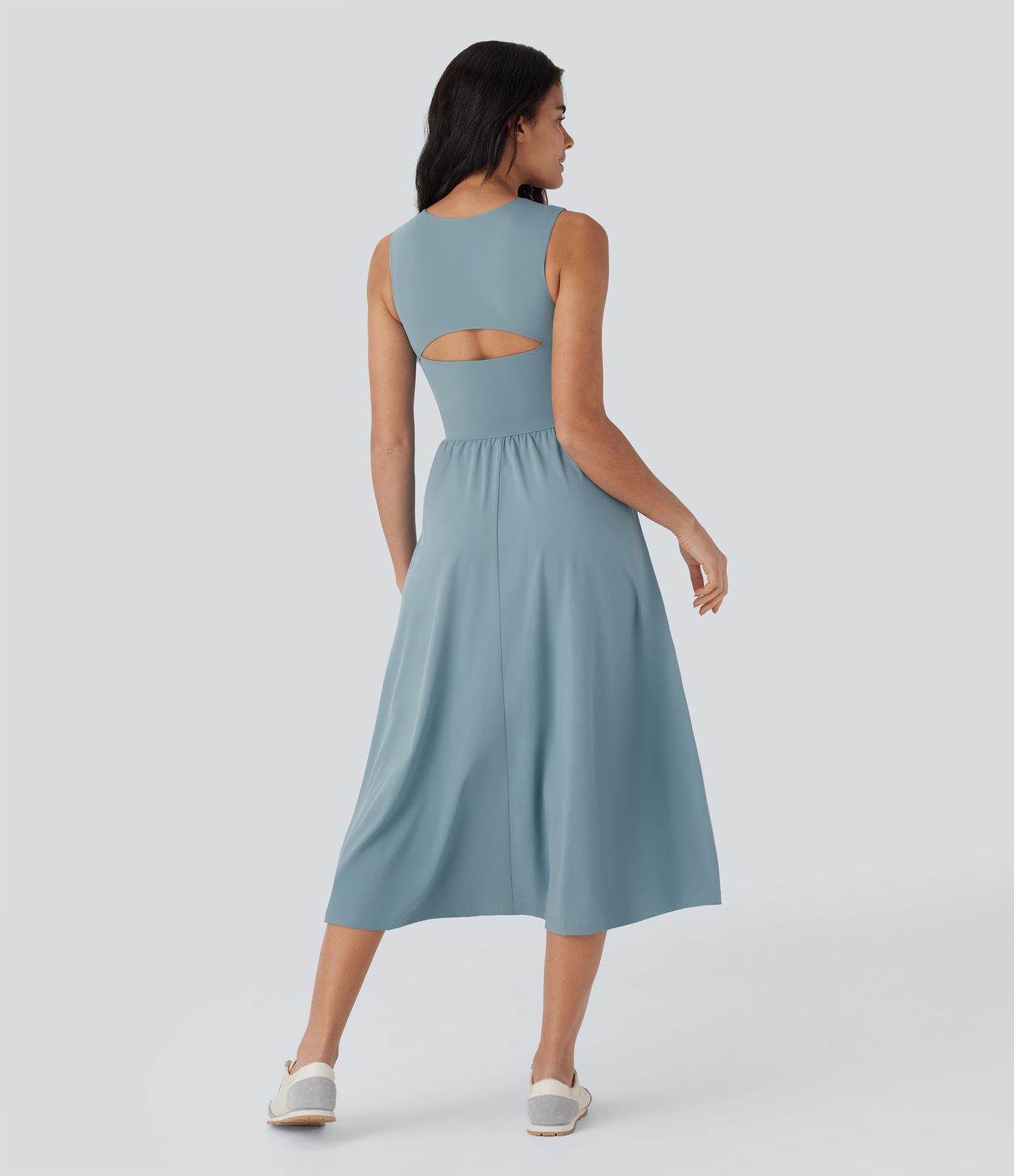 Breezeful™ Cut Out Sleeveless Midi Flowy Quick Dry Camping Active Dress with Pockets