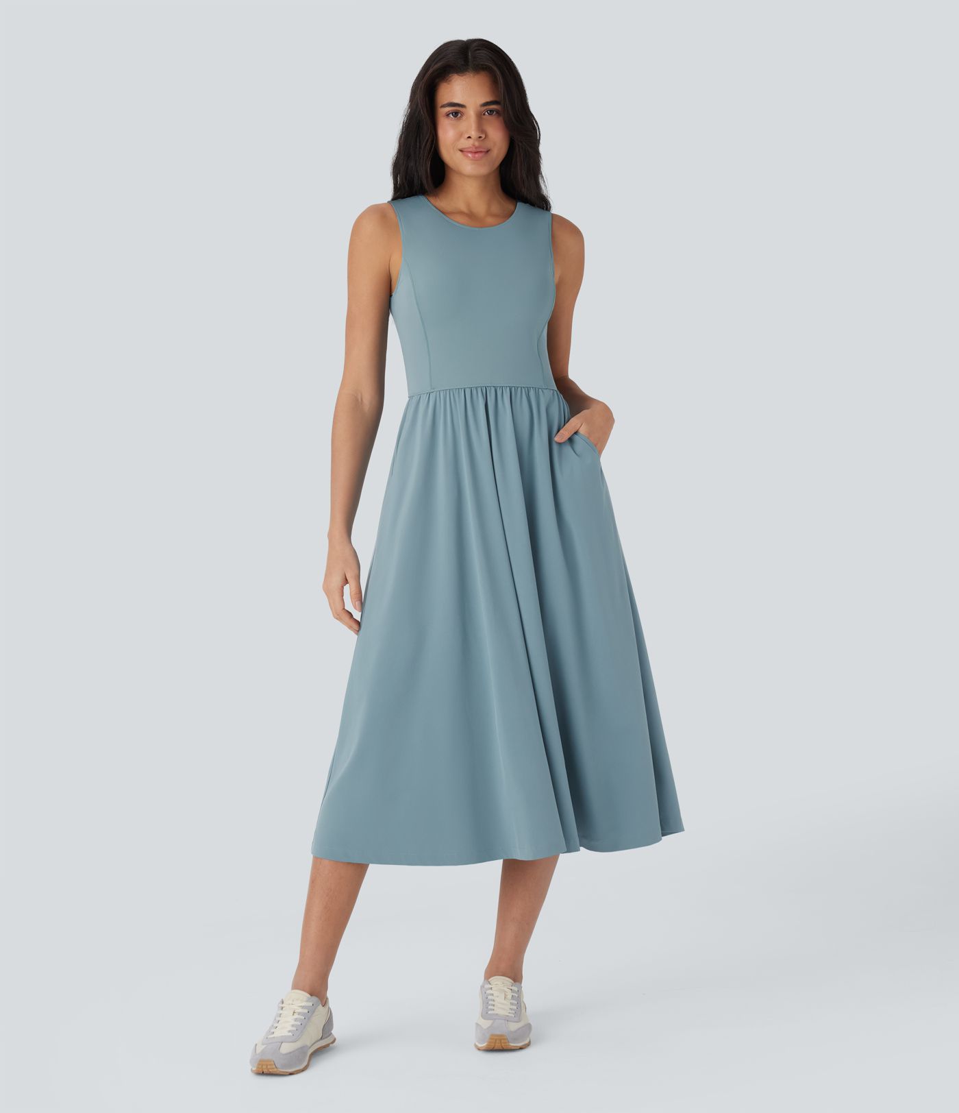 Breezeful™ Cut Out Sleeveless Midi Flowy Quick Dry Camping Active Dress with Pockets