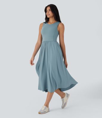 Breezeful™ Cut Out Sleeveless Midi Flowy Quick Dry Camping Active Dress with Pockets