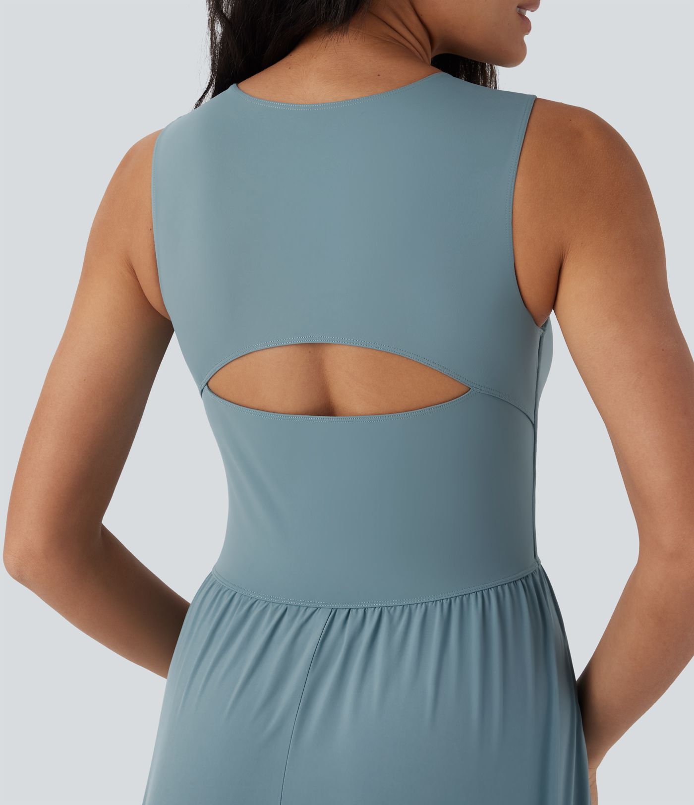 Breezeful™ Cut Out Sleeveless Midi Flowy Quick Dry Camping Active Dress with Pockets