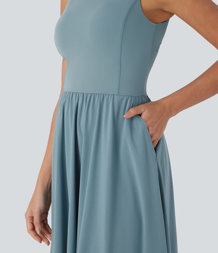 Breezeful™ Cut Out Sleeveless Midi Flowy Quick Dry Camping Active Dress with Pockets
