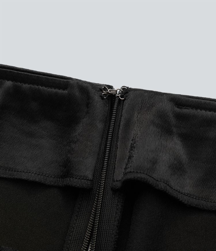 Falda midi de tubo de satén casual con tiro alto, cremallera invisible con abertura y encaje en contraste