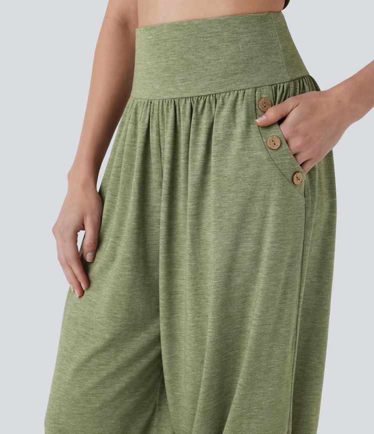 Pantalon corsaire de style harem à taille haute pour résidence balnéaire avec poches latérales