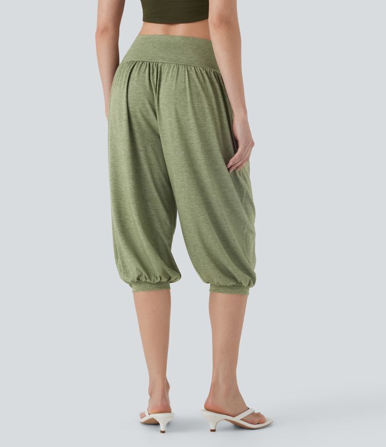 Pantalon corsaire de style harem à taille haute pour résidence balnéaire avec poches latérales