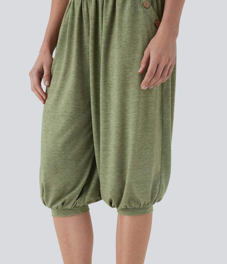 Pantalon corsaire de style harem à taille haute pour résidence balnéaire avec poches latérales