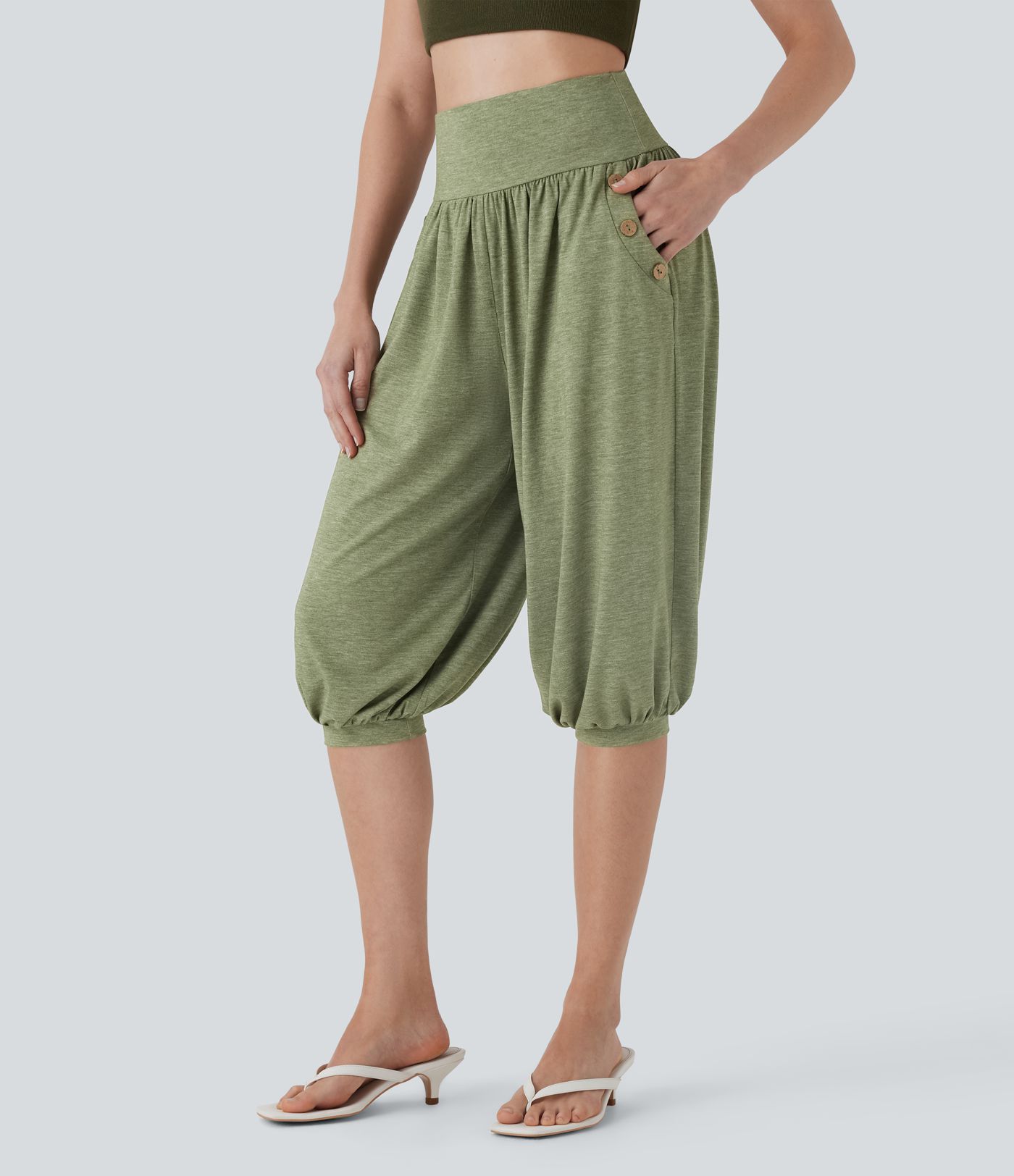 High Waisted Harem Pedal Pusher Joggers with Pockets