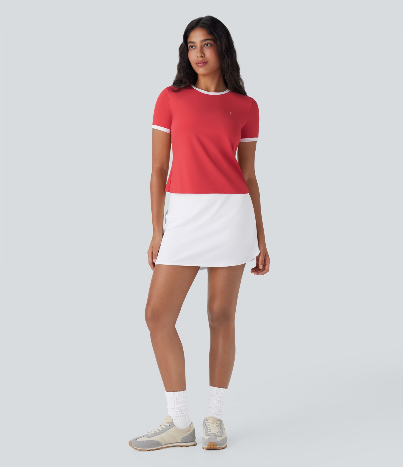 SoftlyZero™ Airy Halara Logo Embroidery Cool Touch Casual Ringer T-Shirt-UPF50+