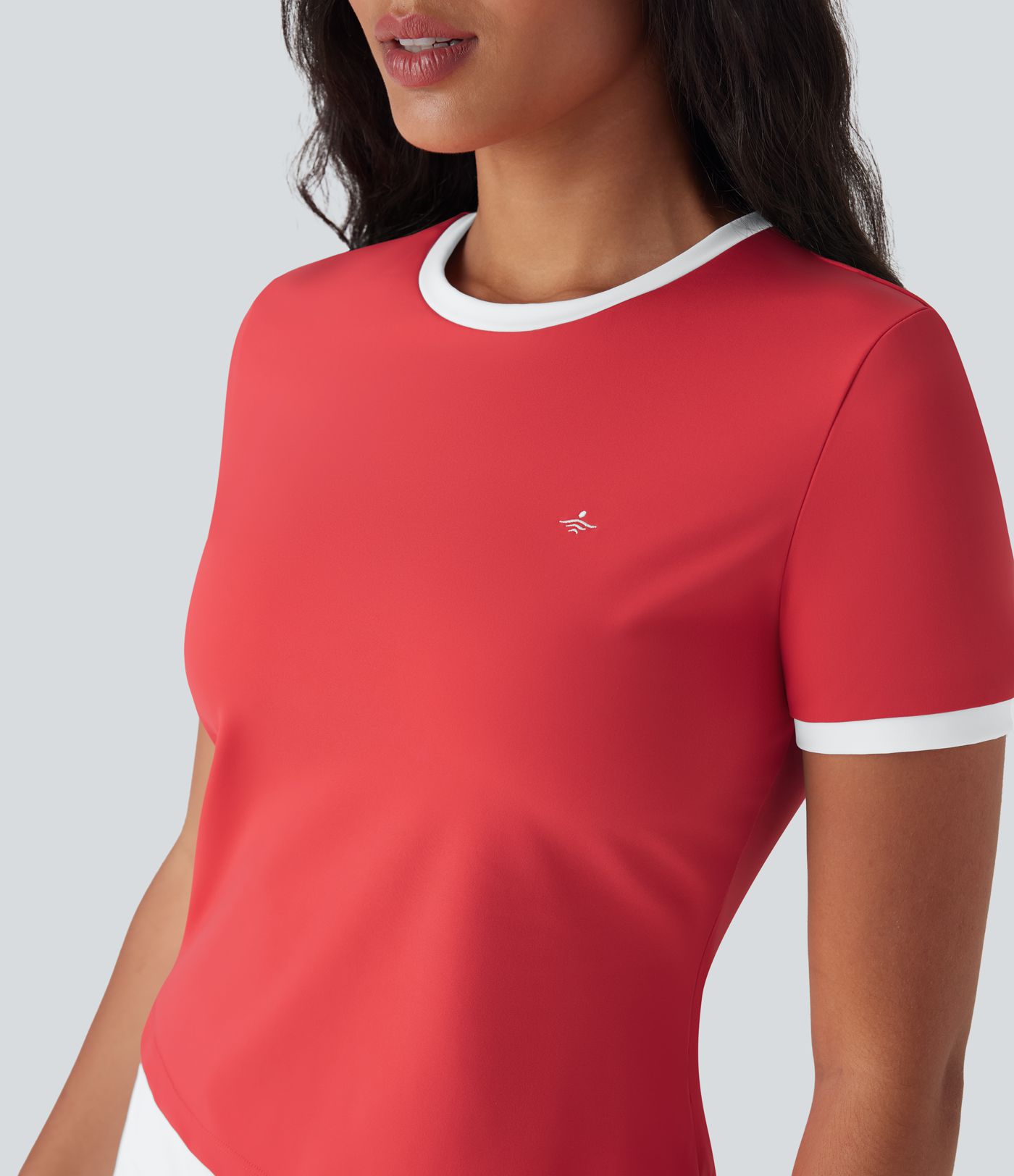 SoftlyZero™ Airy Halara Logo Embroidery Cool Touch Casual Ringer T-Shirt-UPF50+