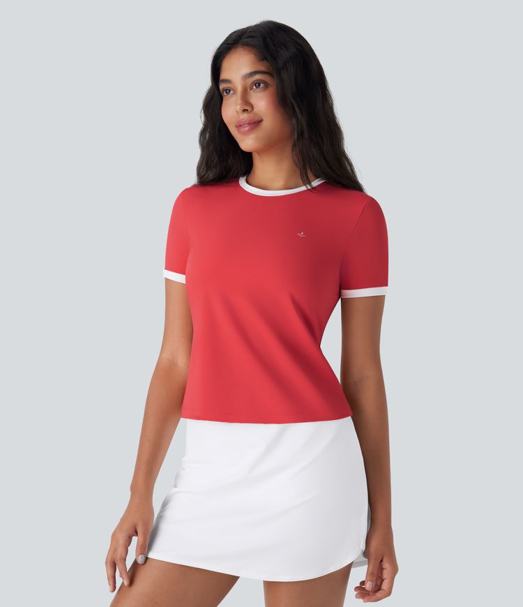 SoftlyZero™ Airy Halara Logo Embroidery Cool Touch Casual Ringer T-Shirt-UPF50+