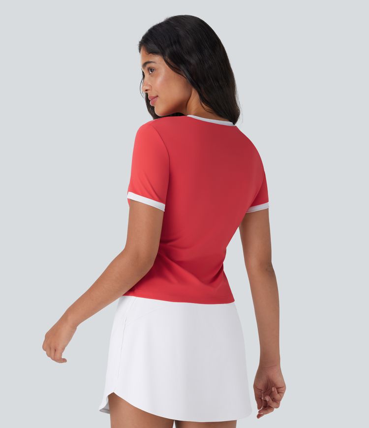 SoftlyZero™ Airy Halara Logo Embroidery Cool Touch Casual Ringer T-Shirt-UPF50+