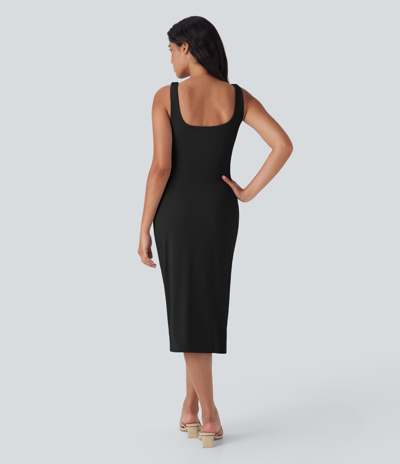 SoftlyZero™ Airy Square Neck Corset Ruched Bodycon Women Long Midi Cool Touch Dress D-F Cups