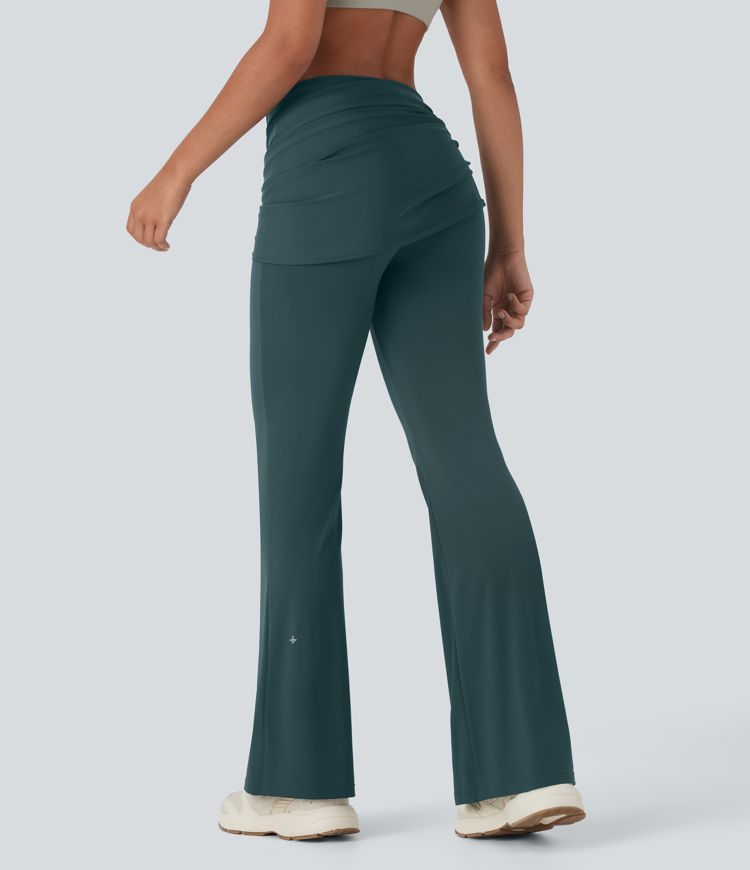 Pantalon de yoga évasé taille moyenne avec façade croisée nouée et toucher frais