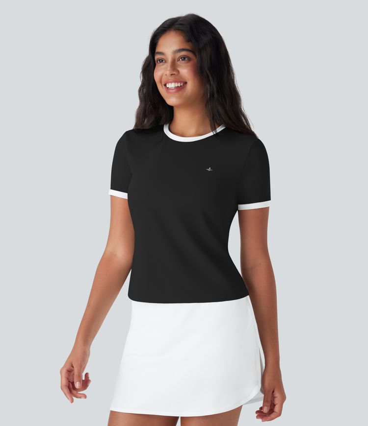 T-shirt décontracté bords contrastés toucher frais avec logo Halara brodé Softlyzero™ Airy-UPF50+