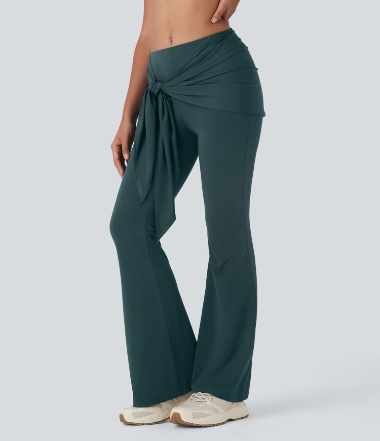 Pantalones acampanados de yoga de tacto fresco con lazo frontal cruzado y tiro medio