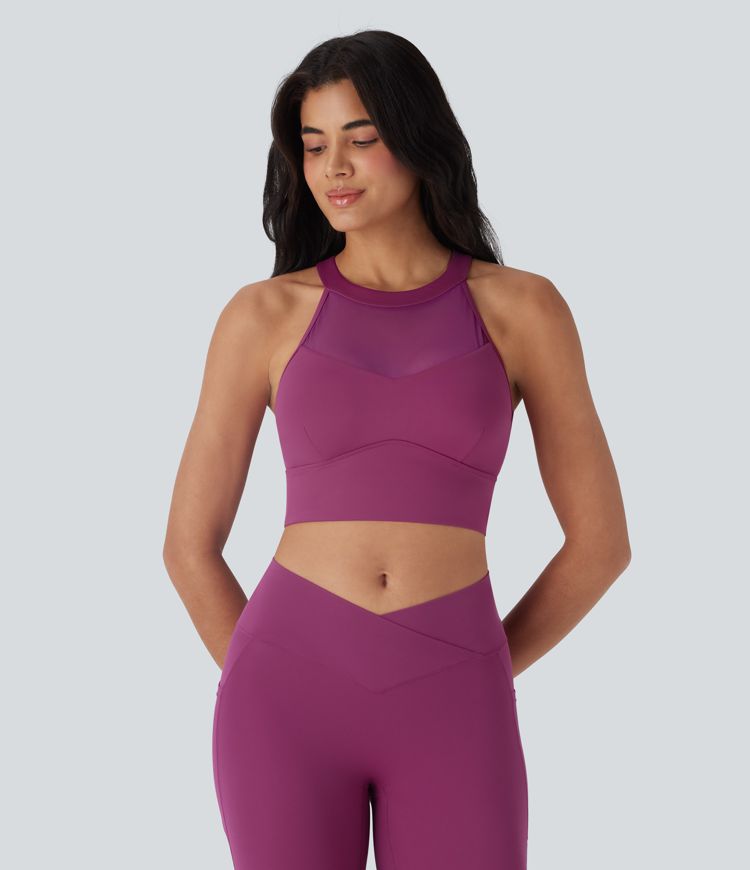 Softlyzero™ Plush Crisscross Backless Racerback Contrast Mesh Cropped Yoga Tank Top