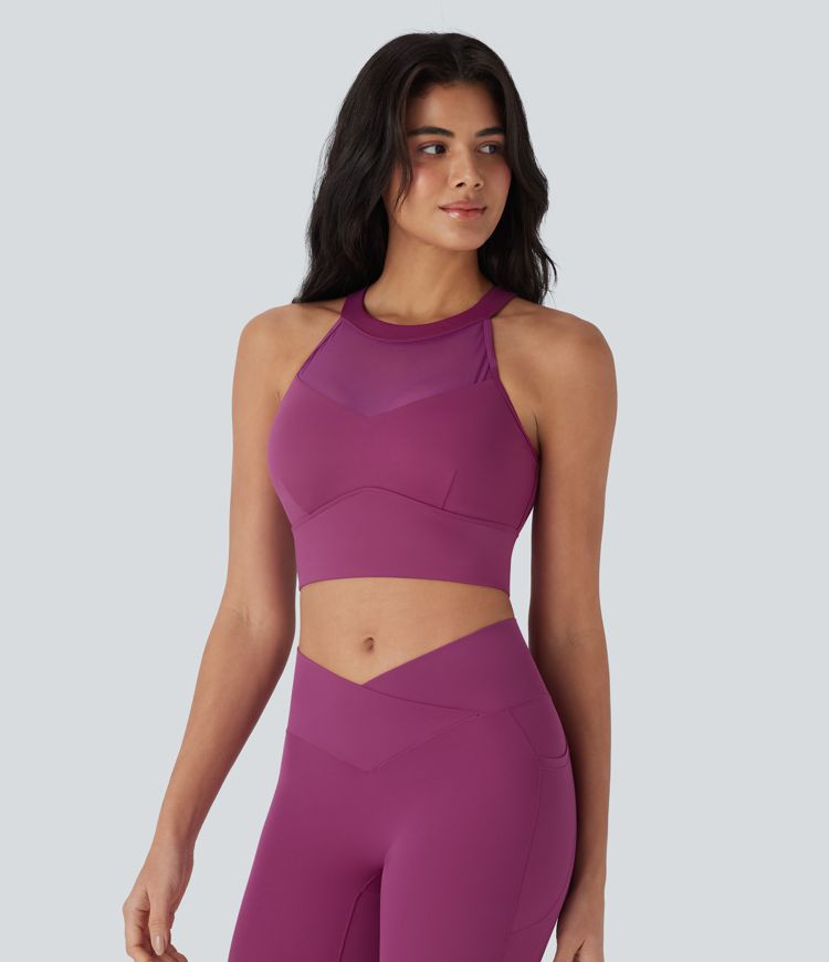 Softlyzero™ Plush Crisscross Backless Racerback Contrast Mesh Cropped Yoga Tank Top