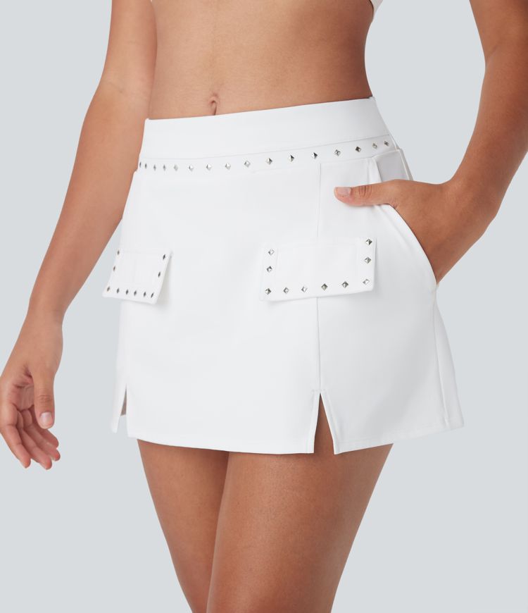 SoftlyZero™ QuickDry Mid Rise 2-in-1 Studded Mini Pickleball Skirt with Pockets