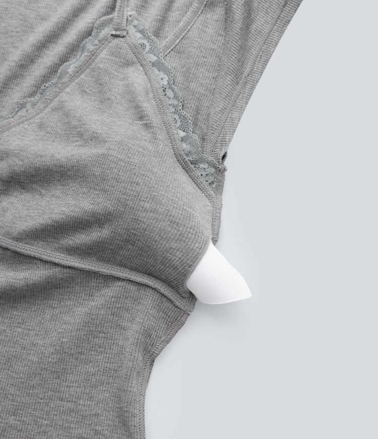 Top encaje acanalado manga corta cuello halter súper elástico agradable para piel