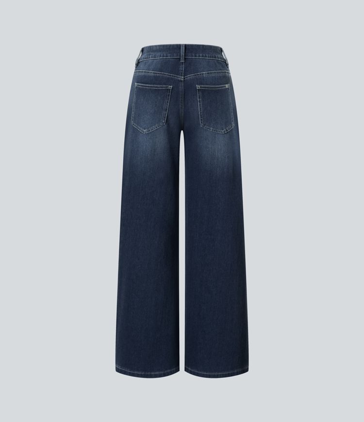 Halara Flex™ Low Rise Zipper Pockets Washed Baggy Wide Leg Casual Jeans