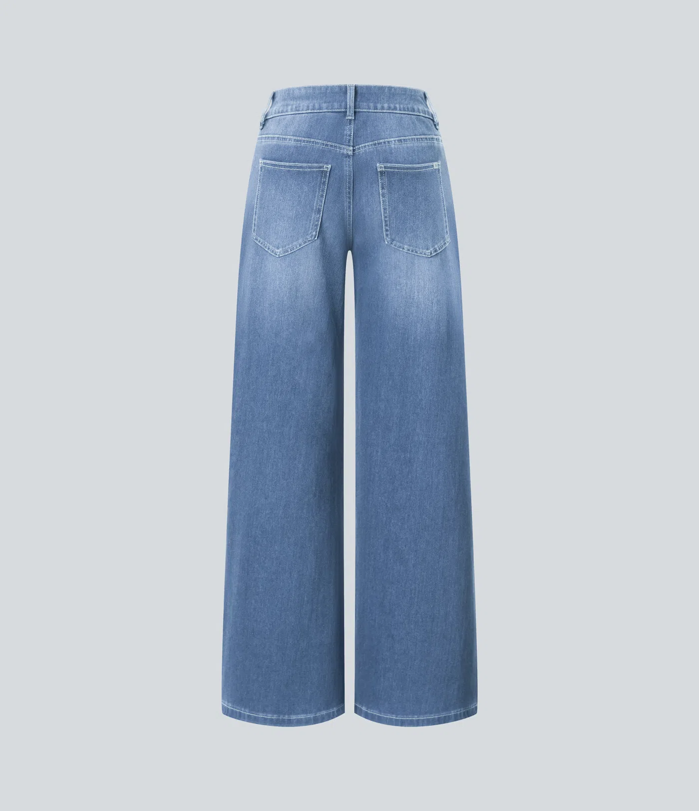 Halara Flex™ lässige, verwaschene Baggy Jeans aus elastischem Strick-Denim mit niedrigem Bund, Knopf, Reißverschluss, mehreren Taschen und weitem Bein