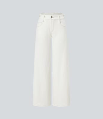 Halara Flex™ Low Rise Zipper Pockets Washed Baggy Wide Leg Casual Jeans